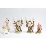 A collection of 19th/20th century porcelain figures, to include a pair of candelabras depicting