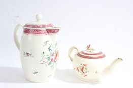 Leeds Pottery, circa 1770, a foliate painted tea pot and a foliate polychrome painted coffee pot,
