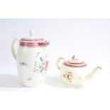 Leeds Pottery, circa 1770, a foliate painted tea pot and a foliate polychrome painted coffee pot,