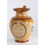 Doulton Lambeth stoneware pitcher, with flower head decoration and text reading "Pack My Box With