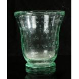Daum Nancy glass vase, the green tapering body with internal bubble decoration, signed to footrim,