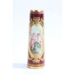 Dresden porcelain vase, the burgundy and gilt ground with cartouche depicting two cherubs by a