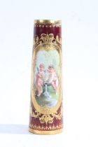 Dresden porcelain vase, the burgundy and gilt ground with cartouche depicting two cherubs by a