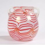 Sergio Rossi Murano glass vase, the exterior decorated in white and pale red dropped line