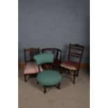 Victorian upholstered and ebonised nursing chair together with a mahogany chair, tub chair and a