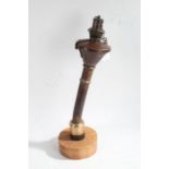 Late 19th Century ships speaking trumpet, with a plug above the hinged trumpet mounted to an oak