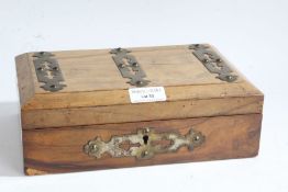 Early 20th century Olive wood and metal bound box, 24cm wide 15.5cm deep 8cm high