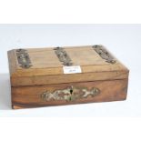 Early 20th century Olive wood and metal bound box, 24cm wide 15.5cm deep 8cm high