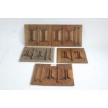 Set of five 19th/20th century oak linen fold panels of typical form, the largest 24cm by 17cm