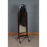 20th century mahogany cheval mirror, with a wavy border above a beveled glass plate, 160cm high