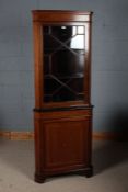 Edwardian mahogany and inlaid corner cabinet, the top section with a single astral glazed door