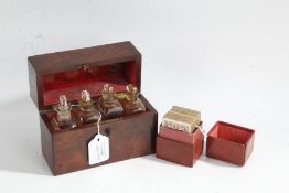 19th Century mahogany apothecary box, the rectangular box containing four glass bottles with