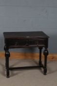 Charles II style geometric side table, the rectangular top above a single geometric drawer, together