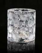 Rene Lalique glass shell vase, of cylindrical form with embossed shell and roundel decoration,