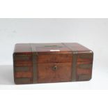 19th century mahogany and brass bound box, the rectangular top with a inset handle opening to reveal