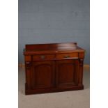 Victorian mahogany chiffonier, the rectangular top with a gallery above two drawers and a pair of