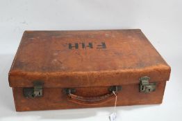 Early 20th Century Gentleman's brown leather suitcase, the lid initialled FHH for Frances Henry