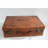 Early 20th Century Gentleman's brown leather suitcase, the lid initialled FHH for Frances Henry