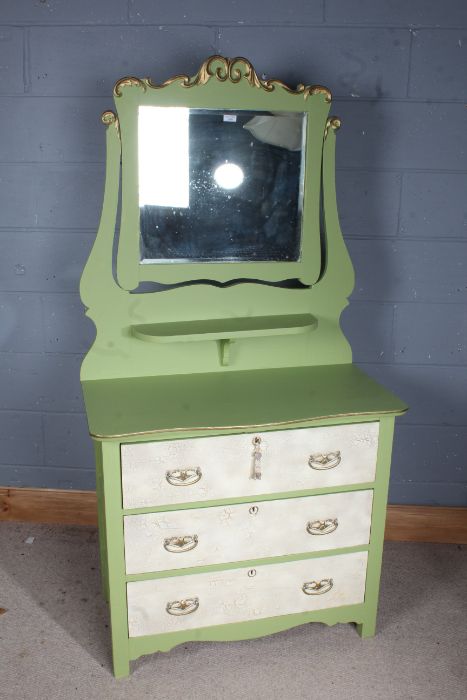 Late Victorian green and gilt painted dressing chest, painted in  Mylands 'Primrose Hill', the - Image 2 of 2