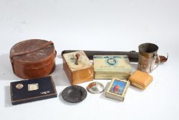 Mixed works of art, to include a small tripod stand, leather collar box, a Player's Navy Cut box