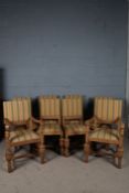 Set of eight light oak dining chairs to include two carvers and six singles, the chairs