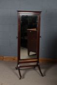 20th century mahogany cheval mirror, the stepped top above a rectangular glass plate, 153.5cm high