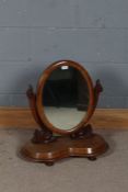 Victorian mahogany dressing table mirror, the oval mirror together with a pair of floral supports,