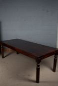 20th century hardwood refectory table, rectangular top above turned legs, 220cm wide 90cm deep,