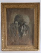 20th Century portrait of a grey poodle, oil on board, initialled E.WK and dated 1962 verso, housed