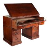 George III mahogany architects desk, the mahogany adjustable top above a secretaire drawer