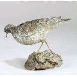 Mid 20th Century concrete wading bird, modelled on a rocky outcrop style base, 31cm wide, 25cm high