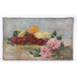 Late 19th/ early 20th Century school, study of still life scene, signed oil on canvas, unframed,