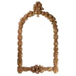 Heavily carved wooden and gilded frame, of arched form with a floral border, surmounted with a