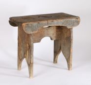 19th Century stool, the rectangular lid with pierced top above arched supports, 50cm wide, 27cm
