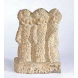 Early post medieval stone carving, as three angels/graces, 31cm high, 23cm wide