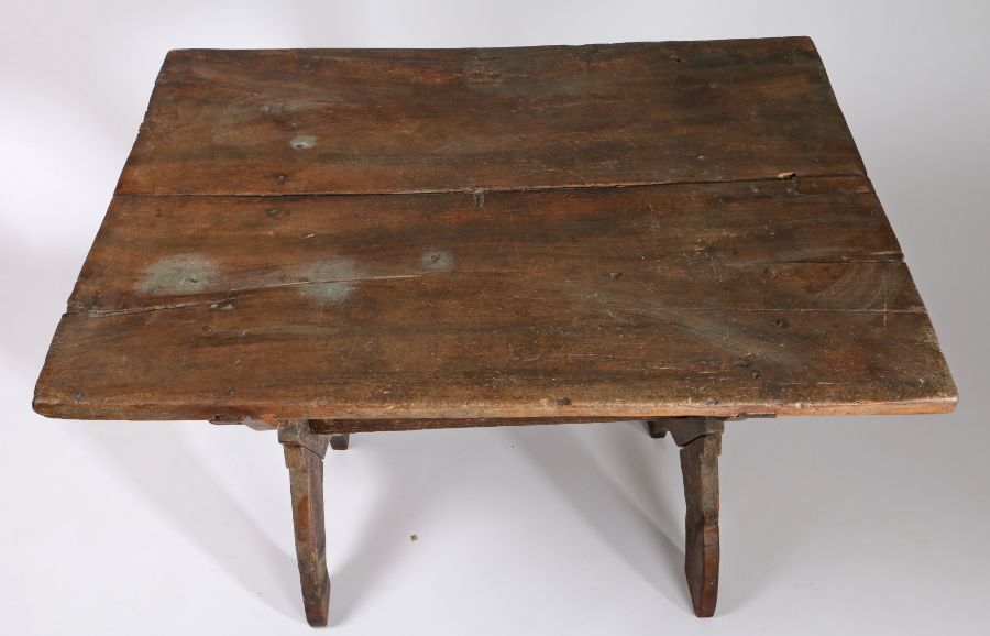 19th Century Tavern table, the rectangular top above X frame supports united by a pegged - Image 2 of 2
