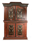 19th Century Swedish painted Crown cupboard, the stepped cornice above two pairs of panelled