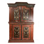 19th Century Swedish painted Crown cupboard, the stepped cornice above two pairs of panelled