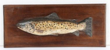 20th Century carved wooden brown trout trophy, 43cm wide