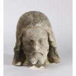 19th Century carved marble bust, depicting a man with long hair and a beard, 26cm high
