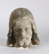 19th Century carved marble bust, depicting a man with long hair and a beard, 26cm high