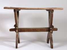 19th Century Tavern table, the rectangular top above X frame supports united by a pegged