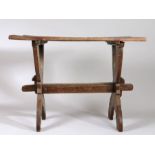 19th Century Tavern table, the rectangular top above X frame supports united by a pegged