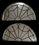 Pair of Georgian wrought iron sectional fan lights, each with new mirrors, 113cm wide (2)