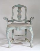 19th Century Swedish elbow chair, the vase shaped splat above, a shaped drop-in seat flanked by