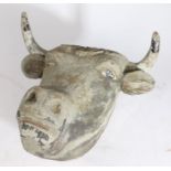 Large concrete model of a butchers shop bull head, 58cm high