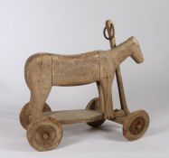 19th Century French folk art pull-along horse, 57cm high