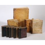 Collection of four 17th Century vellum bound books, together with a set of five leather bound