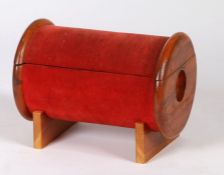Novelty sewing box, in the form of a cotton reel, 32cm wide