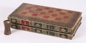 Novelty chess and backgammon board, in the form of two books, the spine inscribed Hist. of